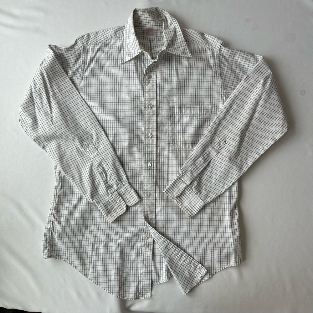 Brooks Brothers Men's Checkered Shirt - White and Gray